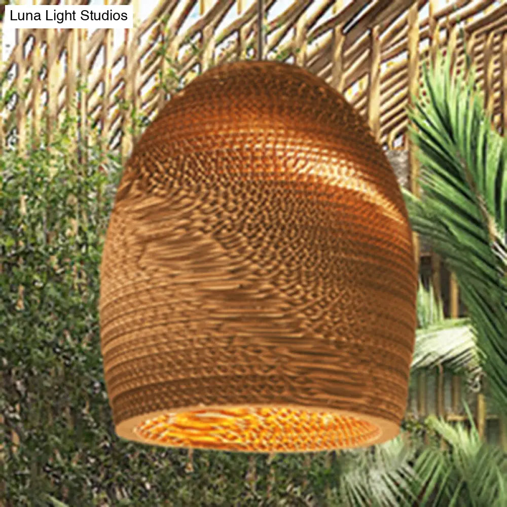 Asian Style Dome Shade Hanging Lamp In Brown For Restaurants - 1 Bulb Ceiling Light 4 Sizes / 10 A