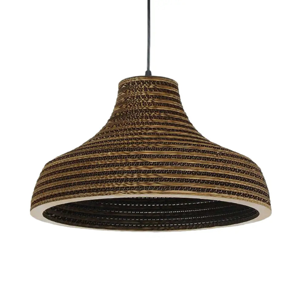 Asian Style Hanging Lamp - Paper Dome Shade Ceiling Drop Light (1 Bulb) In Brown For Restaurants