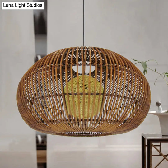 Asian-Style Pendant Lamp With Rattan Shade - Perfect For Coffee Shops And Restaurants