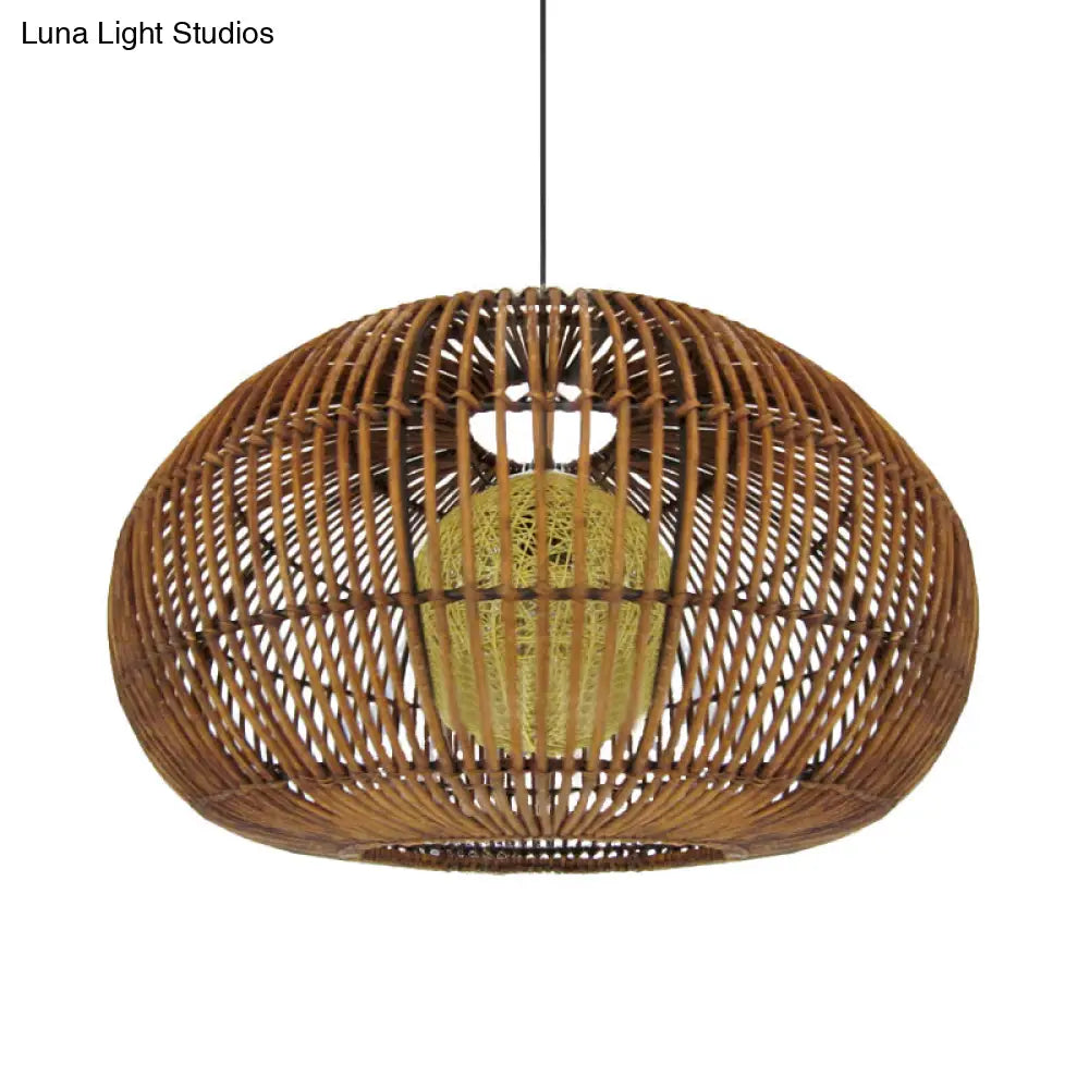 Asian-Style Pendant Lamp With Rattan Shade - Perfect For Coffee Shops And Restaurants