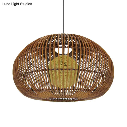 Asian-Style Pendant Lamp With Rattan Shade - Perfect For Coffee Shops And Restaurants