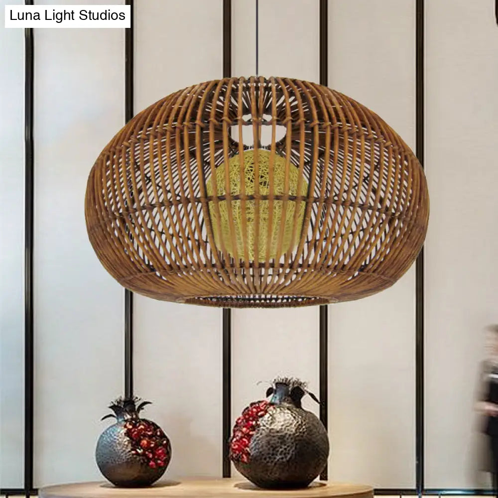 Asian-Style Pendant Lamp With Rattan Shade - Perfect For Coffee Shops And Restaurants