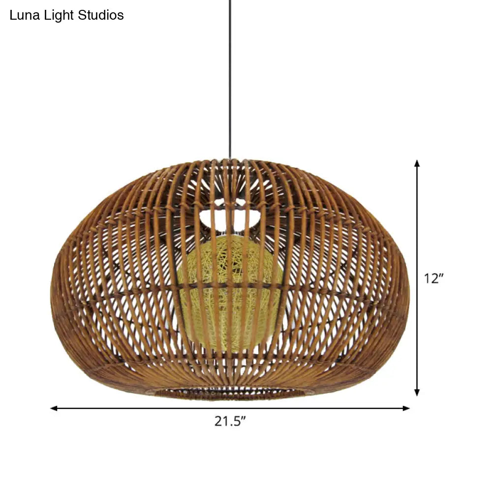 Asian-Style Pendant Lamp With Rattan Shade - Perfect For Coffee Shops And Restaurants