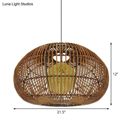 Asian-Style Pendant Lamp With Rattan Shade - Perfect For Coffee Shops And Restaurants