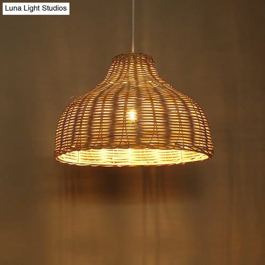 Asian Style Rattan Ceiling Light Fixture For Restaurants - Pot Cover Design With 1 Bulb