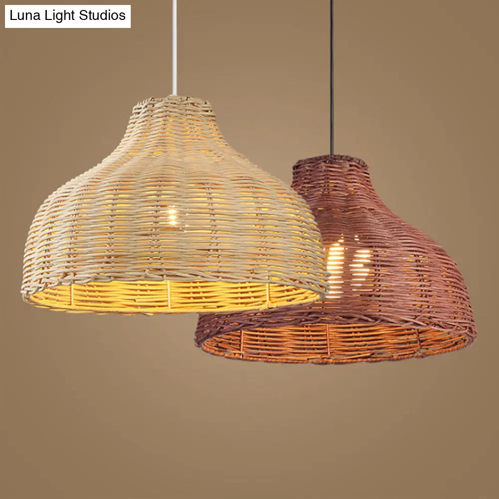 Asian Style Rattan Ceiling Light Fixture For Restaurants - Pot Cover Design With 1 Bulb