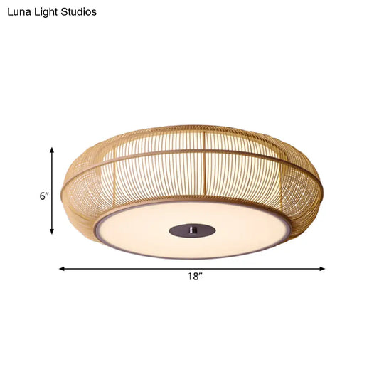 Asian Style Round Bamboo Shade Ceiling Light - 3/4 Lights Black/Wood Fixture For Bedroom 18’/22’ Dia