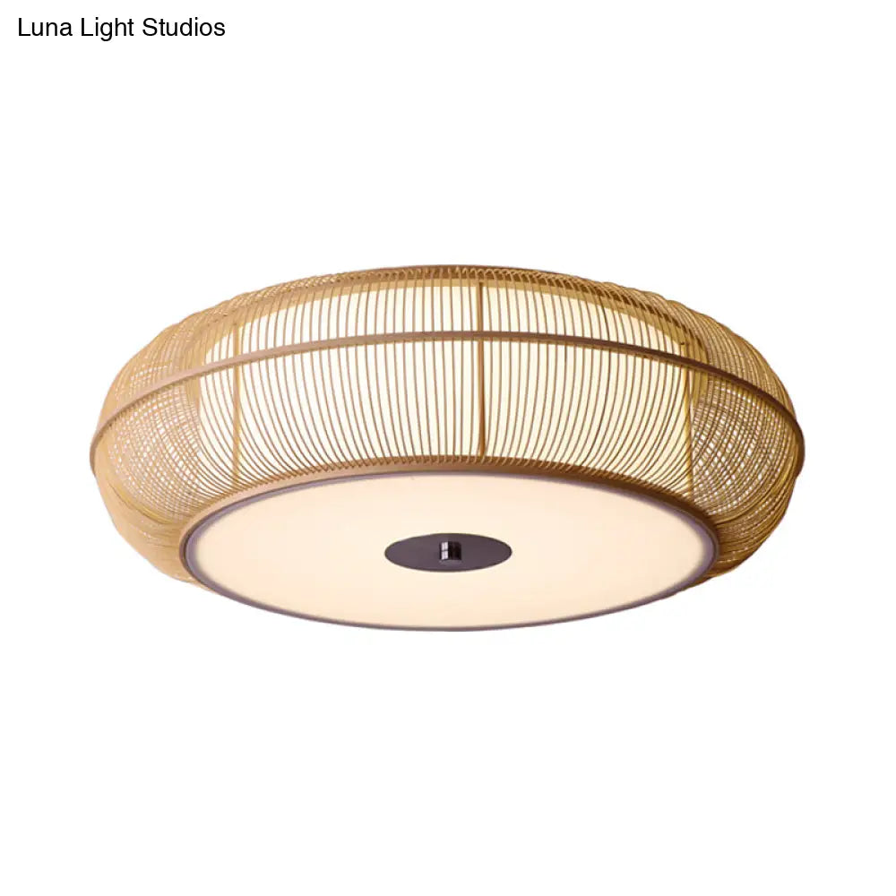 Asian Style Round Bamboo Shade Ceiling Light - 3/4 Lights Black/Wood Fixture For Bedroom 18’/22’ Dia