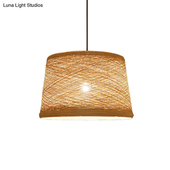 Asian-Style Tapered Flaxen Ceiling Pendant Light Ideal For Restaurants (1-Light Fixture)