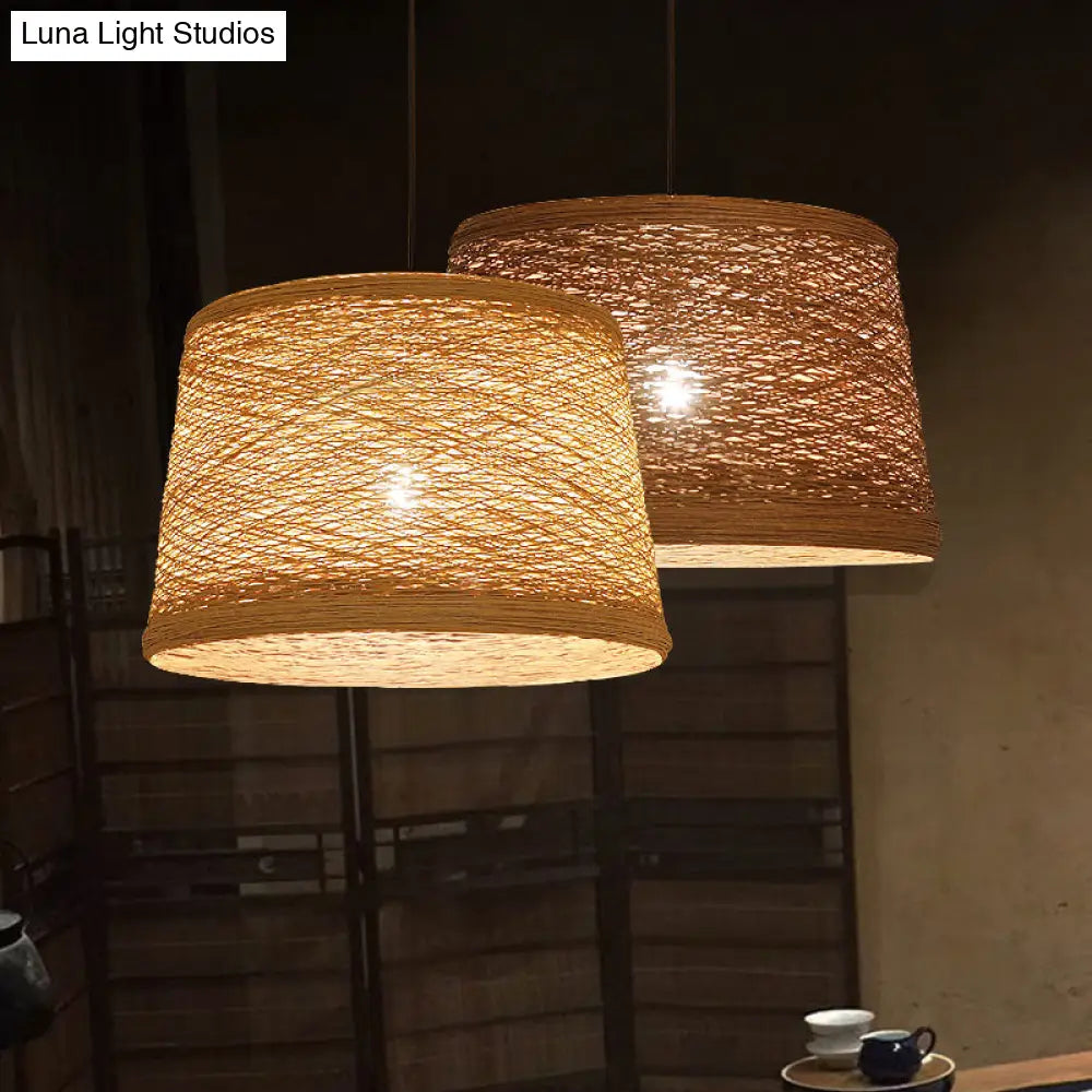 Asian-Style Tapered Flaxen Ceiling Pendant Light Ideal For Restaurants (1-Light Fixture)