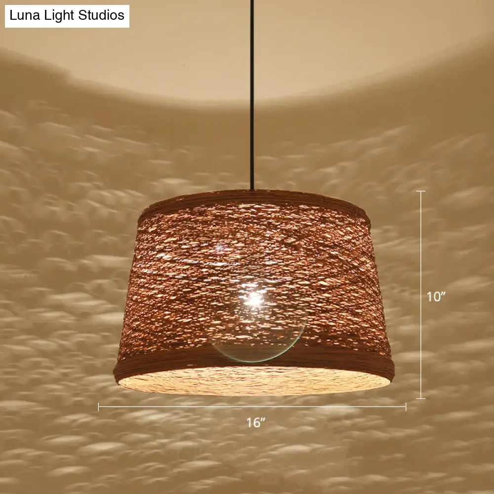 Asian-Style Tapered Flaxen Ceiling Pendant Light Ideal For Restaurants (1-Light Fixture)