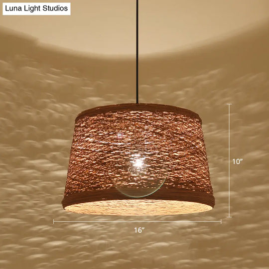 Asian-Style Tapered Flaxen Ceiling Pendant Light Ideal For Restaurants (1-Light Fixture)