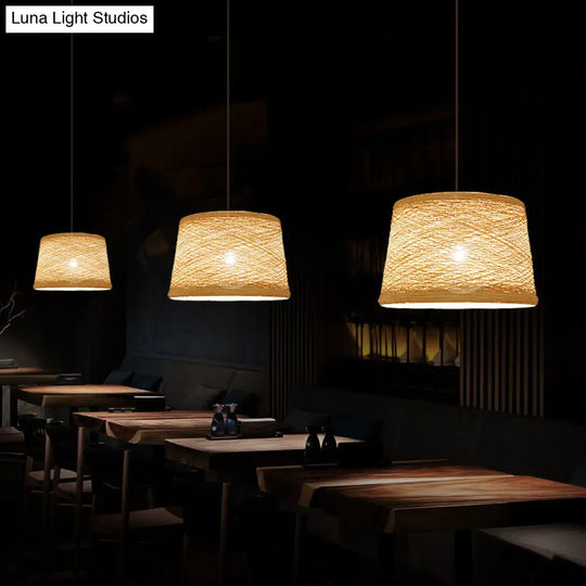 Asian-Style Tapered Flaxen Ceiling Pendant Light Ideal For Restaurants (1-Light Fixture)