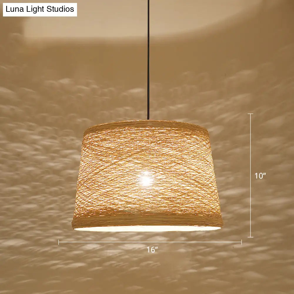 Asian-Style Tapered Flaxen Ceiling Pendant Light Ideal For Restaurants (1-Light Fixture)