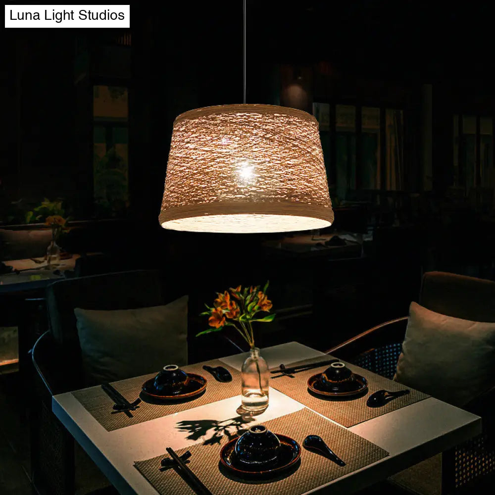 Asian-Style Tapered Flaxen Ceiling Pendant Light Ideal For Restaurants (1-Light Fixture)