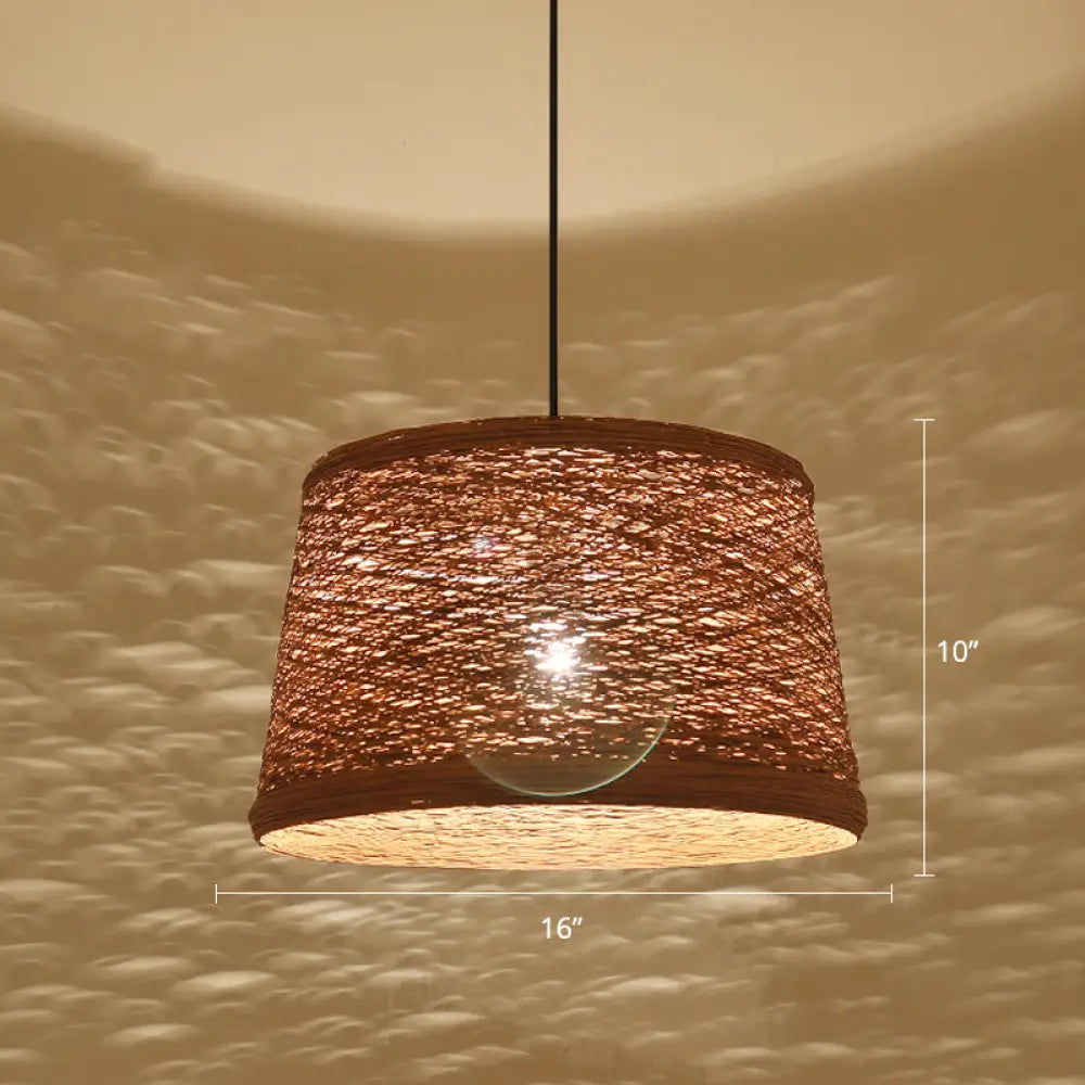 Asian-Style Tapered Flaxen Ceiling Pendant Light Ideal For Restaurants (1-Light Fixture) Brown