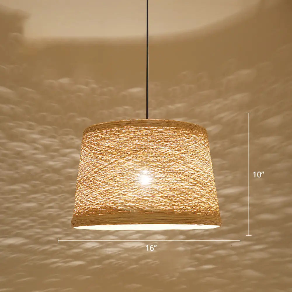 Asian-Style Tapered Flaxen Ceiling Pendant Light Ideal For Restaurants (1-Light Fixture) Wood