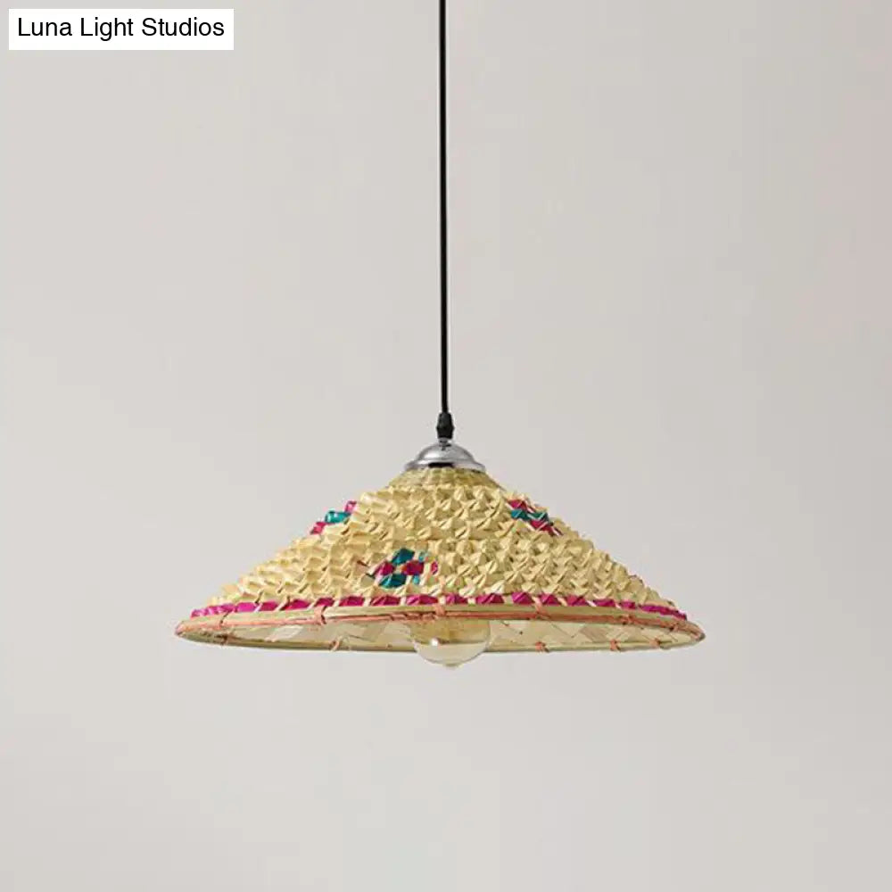 Wooden Asian Style Pendant Lamp With Bamboo Shade - Hangs 1 Bulb Wood / D