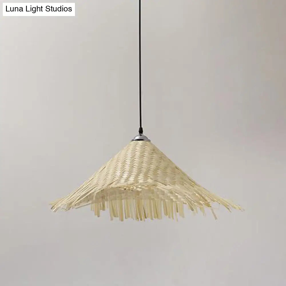 Wooden Asian Style Pendant Lamp With Bamboo Shade - Hangs 1 Bulb Wood / A