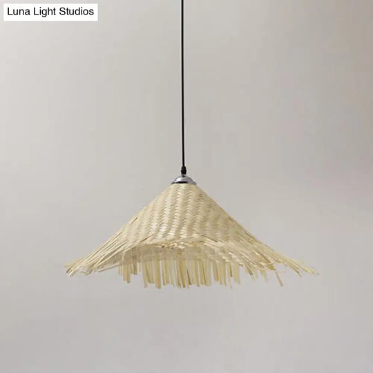 Wooden Asian Style Pendant Lamp With Bamboo Shade - Hangs 1 Bulb Wood / A