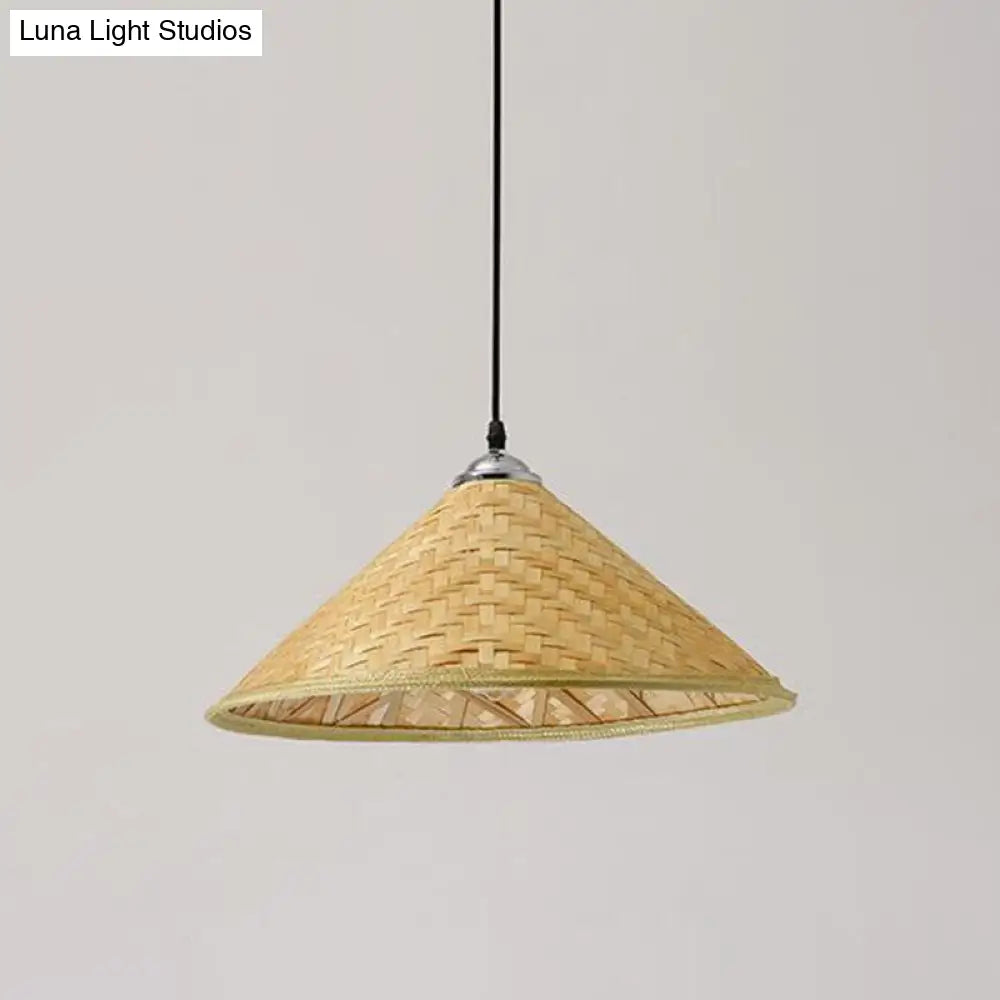 Wooden Asian Style Pendant Lamp With Bamboo Shade - Hangs 1 Bulb Wood / B