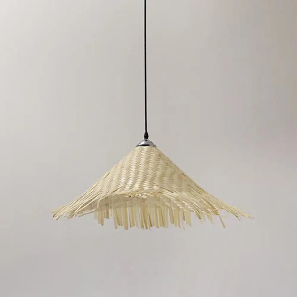 Asian Style Wood Straw Hat Pendant Lamp With Bamboo Hanging Light Fixture - 1 Bulb / A