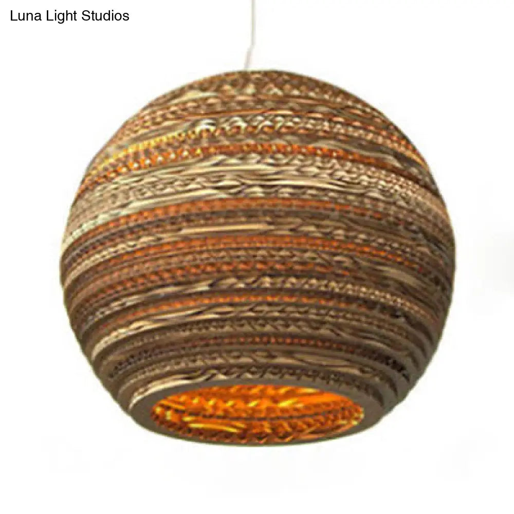 Asian Stylish Corrugated Paper Pendant Lamp In Brown With Drum/Cylinder/Globe Design / Globe