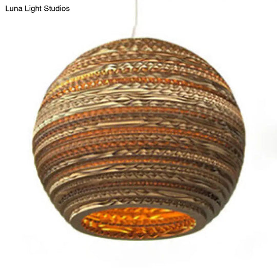 Asian Stylish Corrugated Paper Pendant Lamp In Brown With Drum/Cylinder/Globe Design / Globe