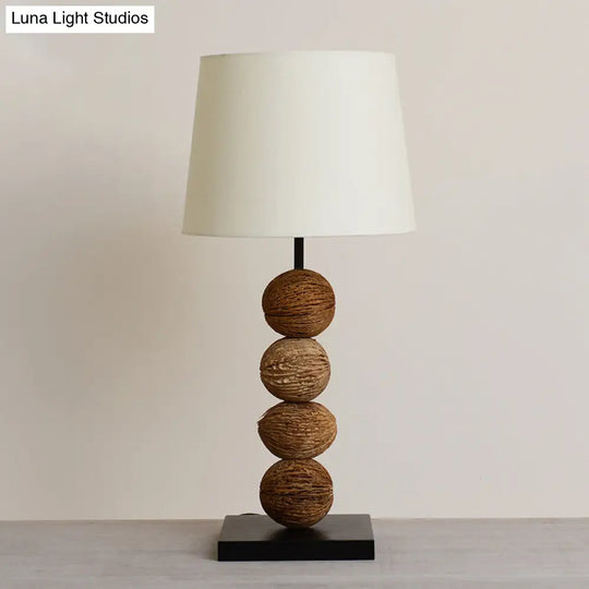 Asian Wood Fruit Nightstand Light: 1-Light Brown Lamp With Fabric Shade