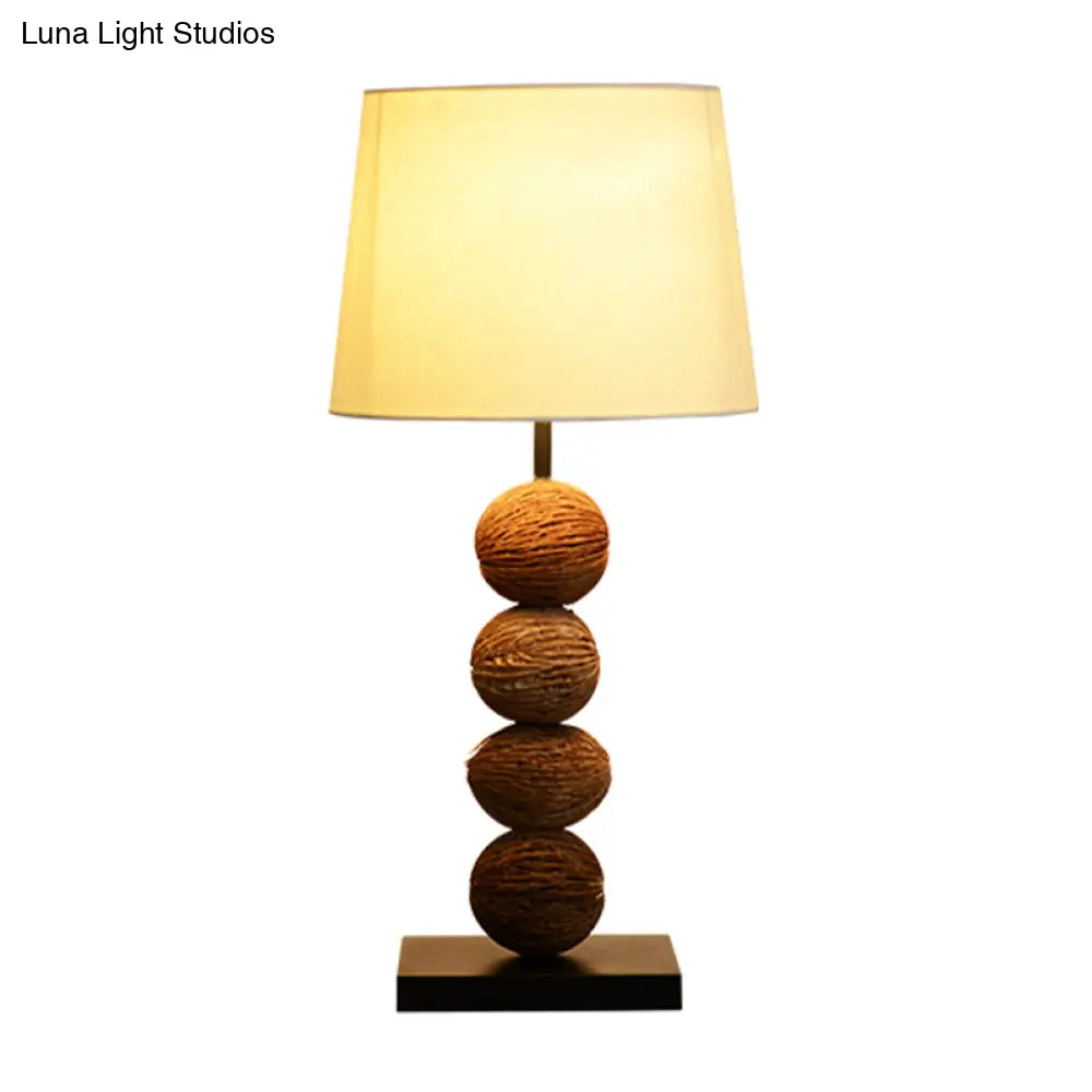 Asian Wood Fruit Nightstand Light: 1-Light Brown Lamp With Fabric Shade