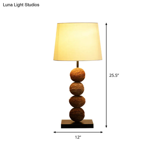 Asian Wood Fruit Nightstand Light: 1-Light Brown Lamp With Fabric Shade