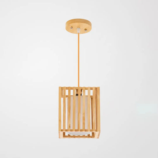 Asian Wood Island Pendant Light - Natural Finish 1 /