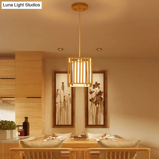 Asian Wood Island Pendant Light - Natural Finish