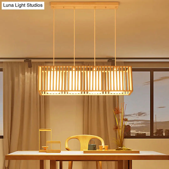 Asian Wood Island Pendant Light - Natural Finish