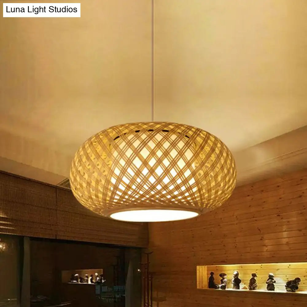 Asian Wood Tearoom Ceiling Light With Lantern Bamboo Shade