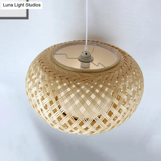 Asian Wood Tearoom Ceiling Light With Lantern Bamboo Shade