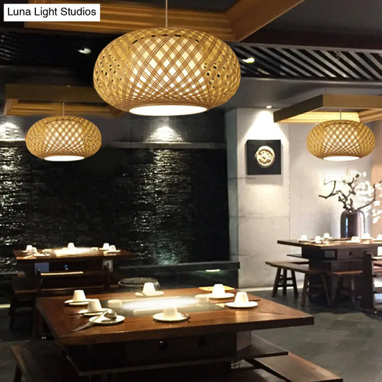 Asian Wood Tearoom Ceiling Light With Lantern Bamboo Shade