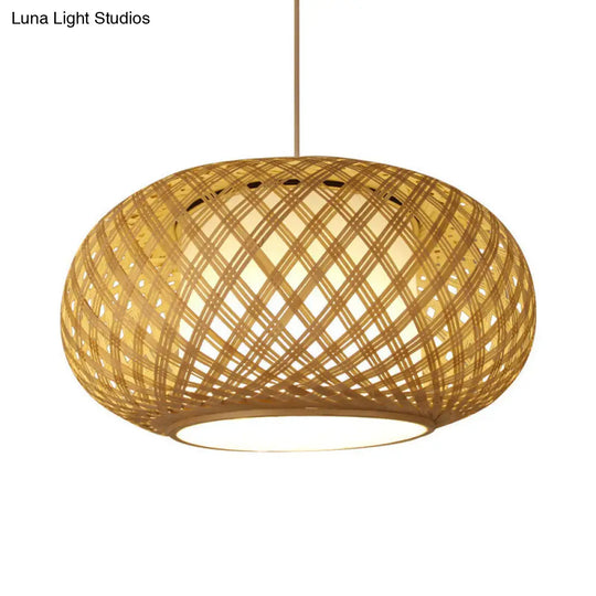 Asian Wood Tearoom Ceiling Light With Lantern Bamboo Shade