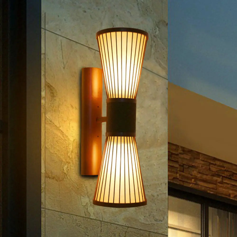 Asian Wood Wall Sconce - Corridor Light With Bamboo Hourglass Shade