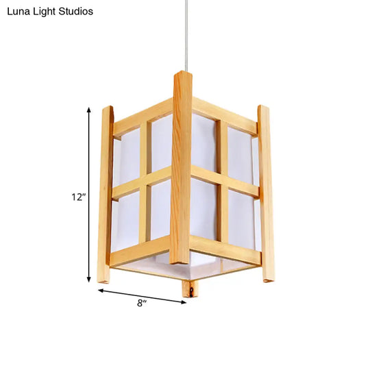 Asian Wooden Pendant Lighting For Restaurants - 1-Light Square Lamp With Paper Shade