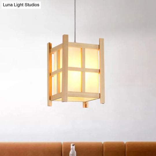 Asian Wooden Pendant Light With Paper Shade For Restaurant