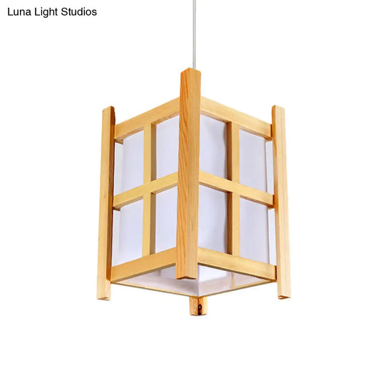 Asian Wooden Pendant Light With Paper Shade For Restaurant