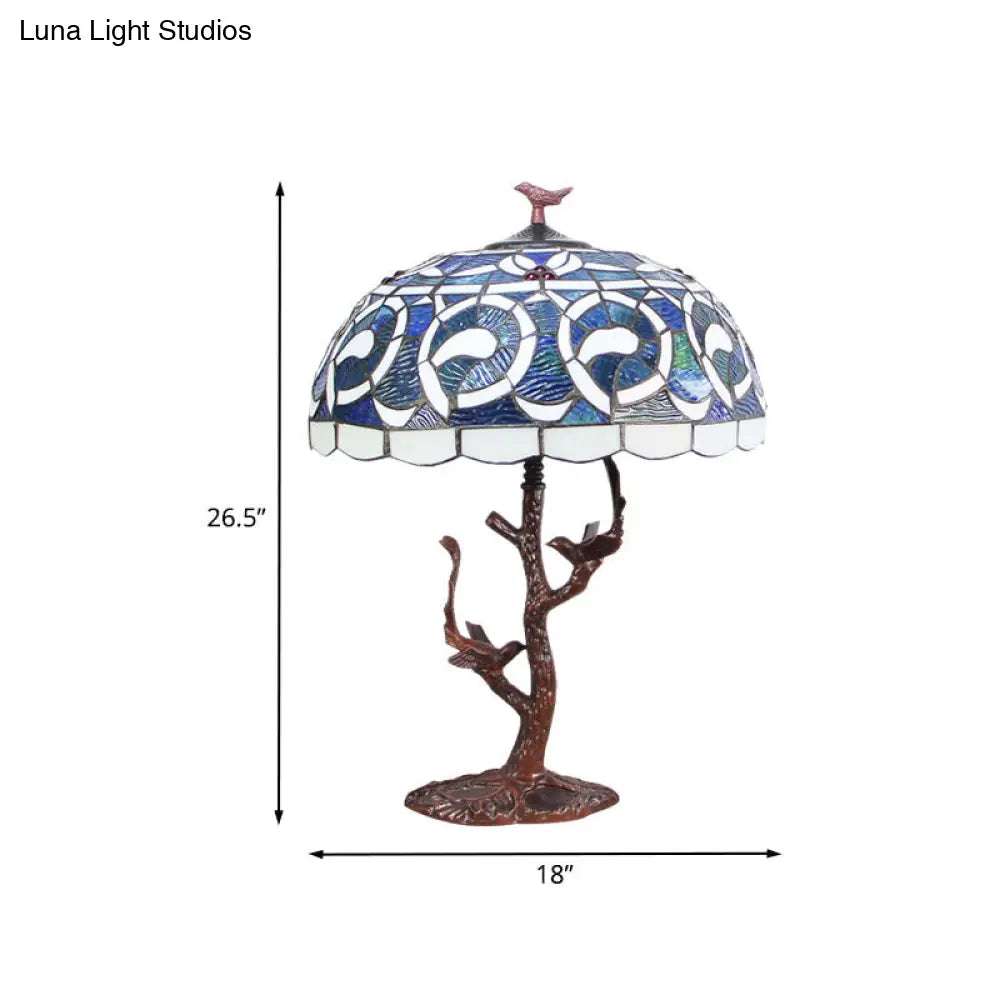 Bowl Shaped 1-Light Cut Glass Mediterranean Night Table Light In Coffee With Tree Design - Lighting