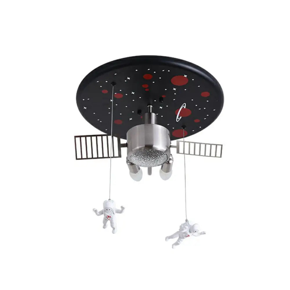 Astronaut Themed Led Flush Mount Light In Black - Metallic Space Ship Design For Kids Room / 16’