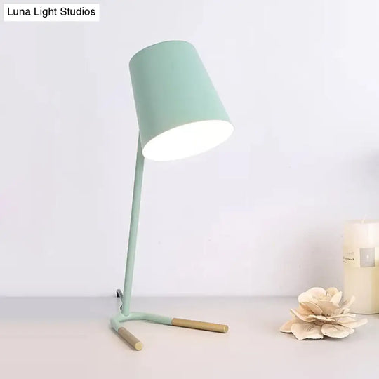 Swivelable Pink/Green Tapered Nightstand Light: Macaron Iron Table Lamp With Fork Base Green