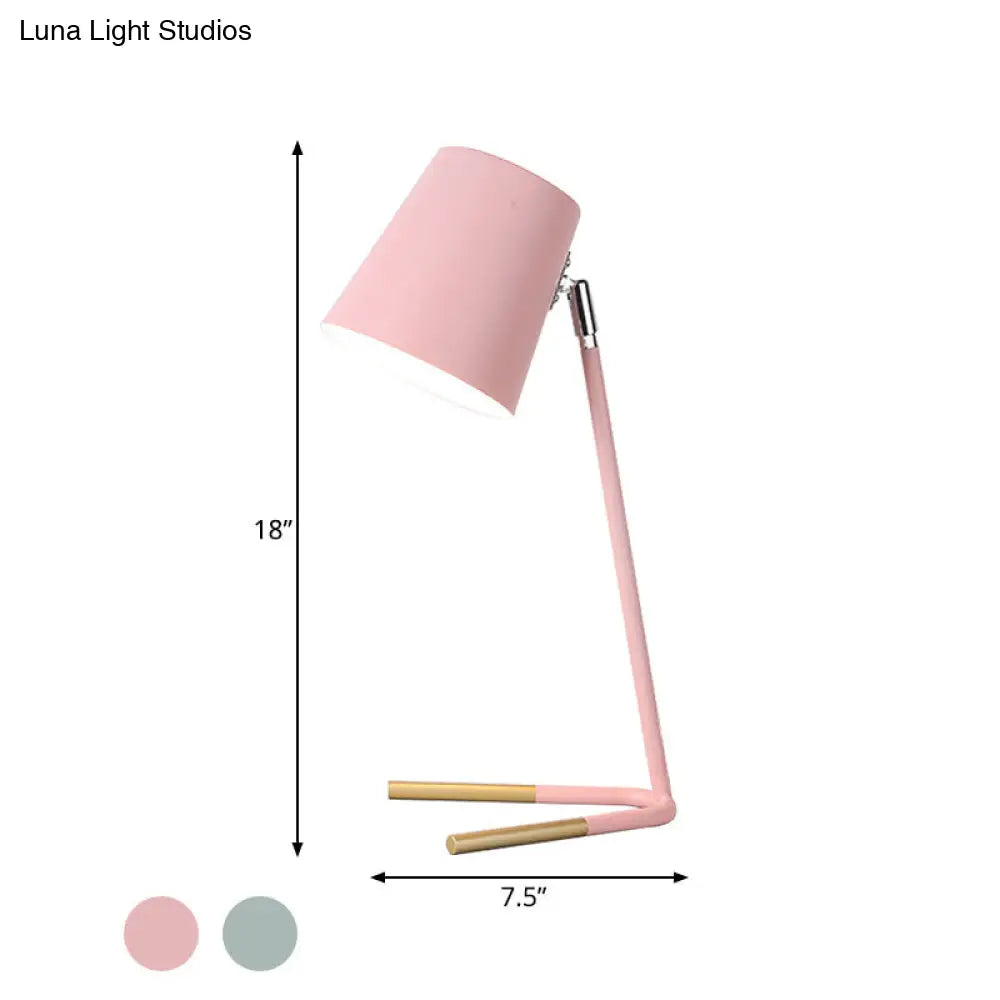 Swivelable Pink/Green Tapered Nightstand Light: Macaron Iron Table Lamp With Fork Base