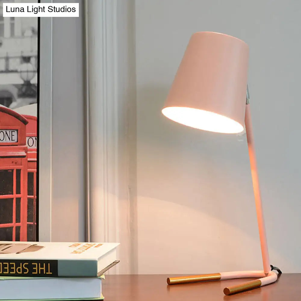 Swivelable Pink/Green Tapered Nightstand Light: Macaron Iron Table Lamp With Fork Base