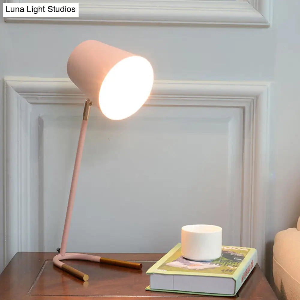 Swivelable Pink/Green Tapered Nightstand Light: Macaron Iron Table Lamp With Fork Base