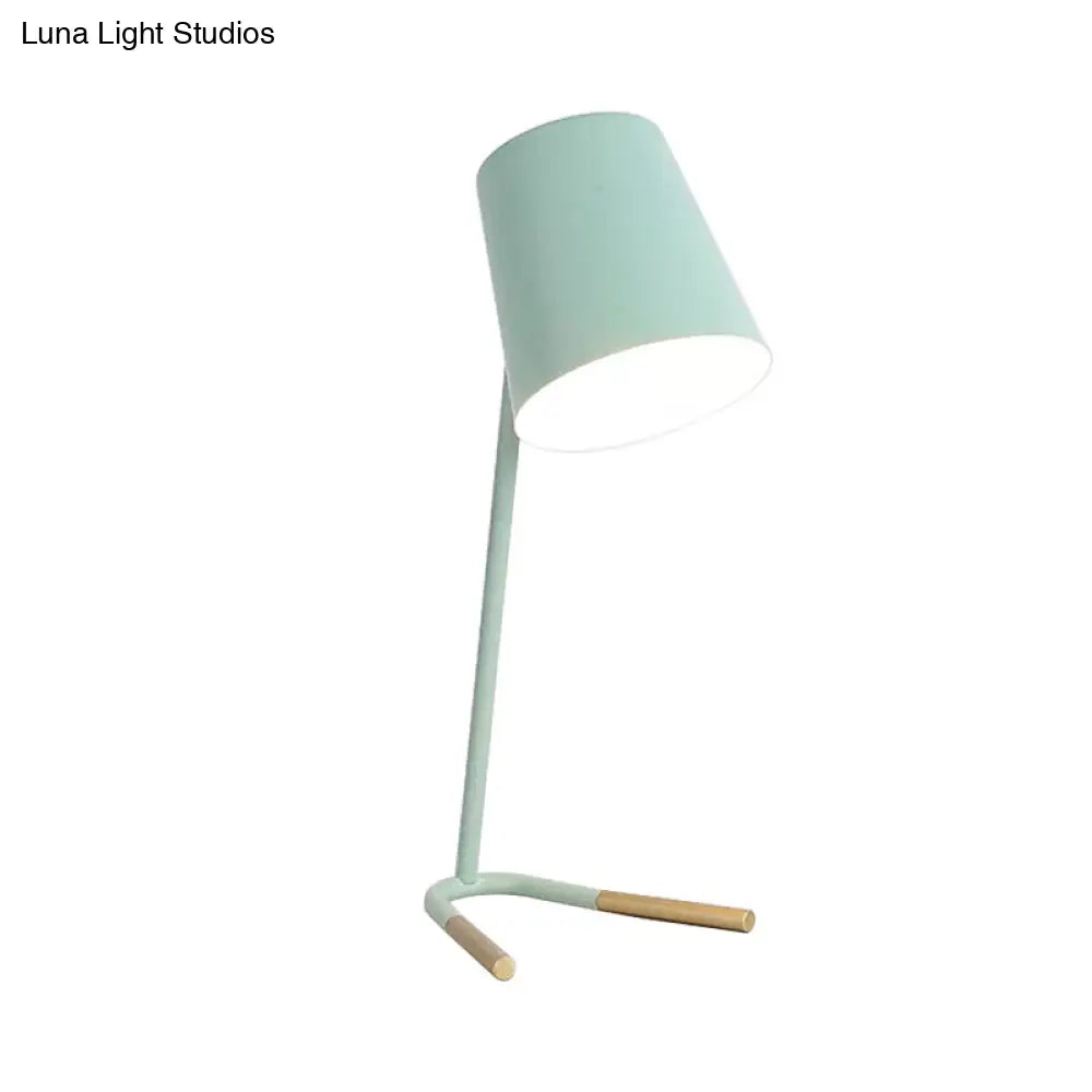 Swivelable Pink/Green Tapered Nightstand Light: Macaron Iron Table Lamp With Fork Base