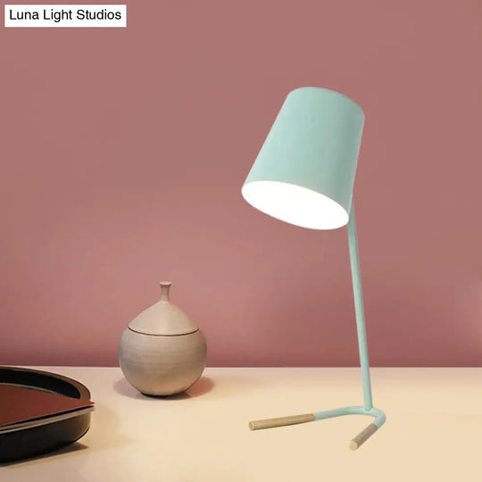 Swivelable Pink/Green Tapered Nightstand Light: Macaron Iron Table Lamp With Fork Base